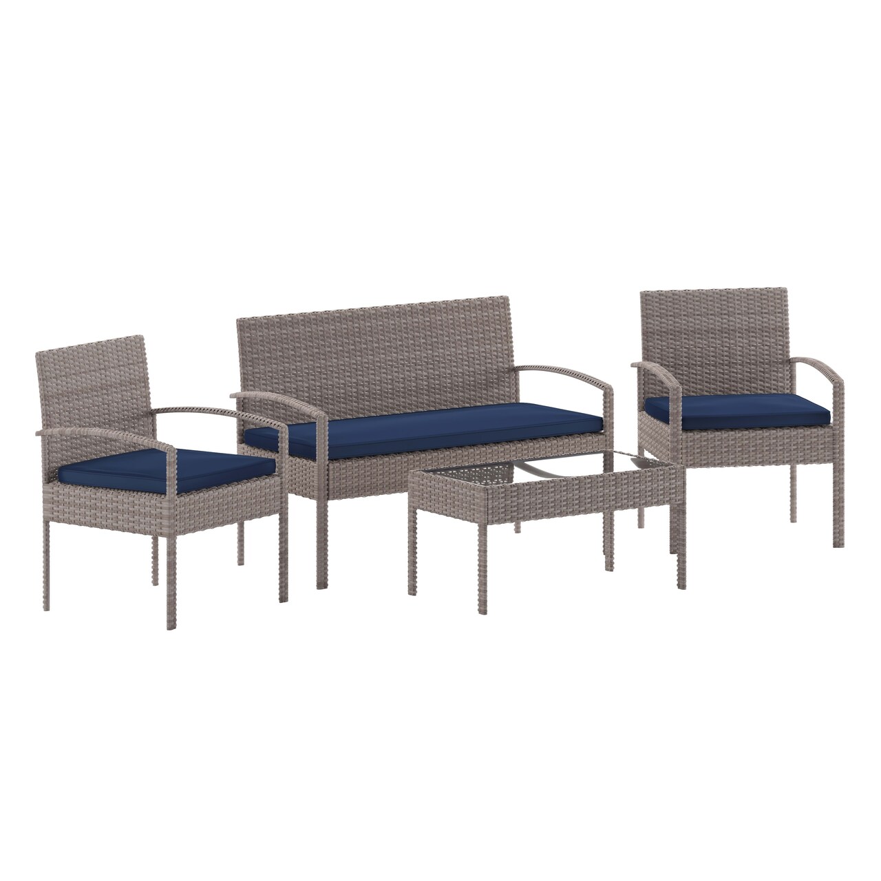 Emma and Oliver 4 Piece Patio Set with Steel Frame and Cushions - Outdoor Seating